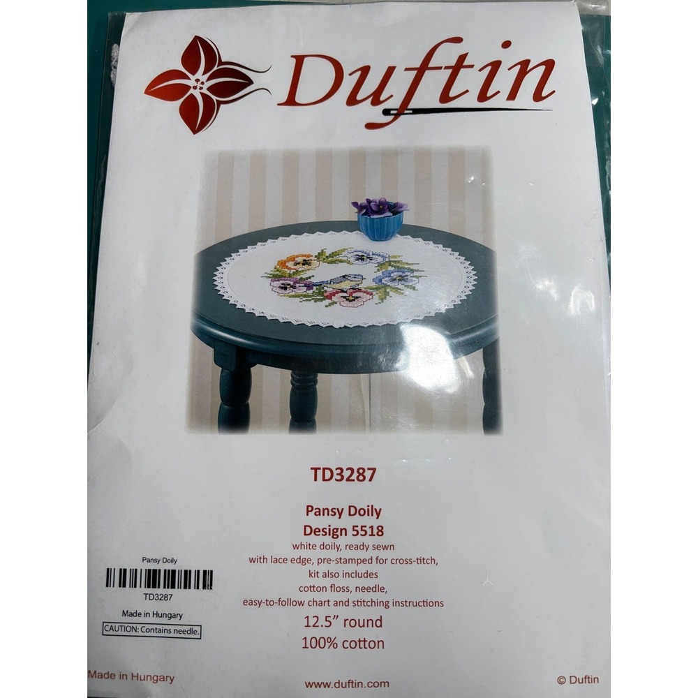 Duftin Pansy Doily Cross Stitch Kit TD3287 Design 5518 Stamped‎ 12.5 Inch Round